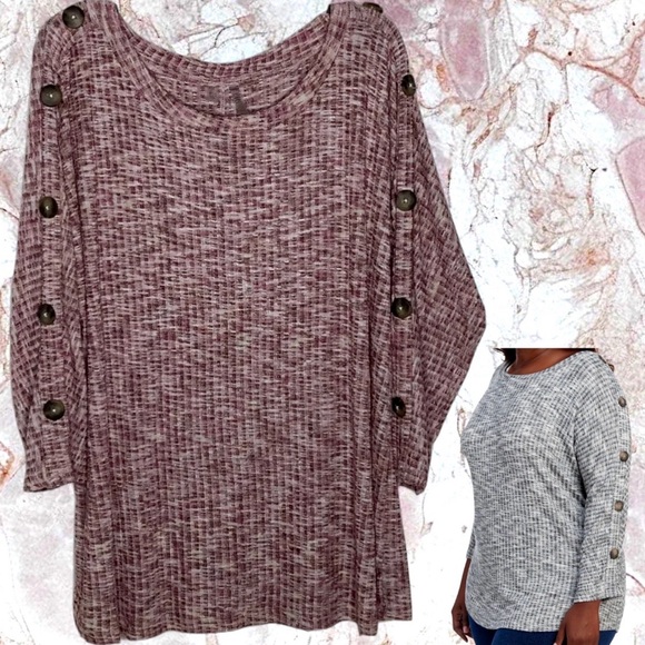 NWT Silverwear 3X Sweater Top Tunic Purple Textured Knit Stretch Stripe Buttons - Picture 1 of 10
